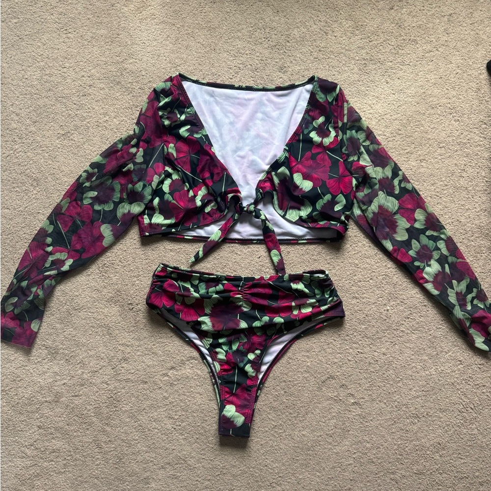 Floral Long Sleeve Bikini Set